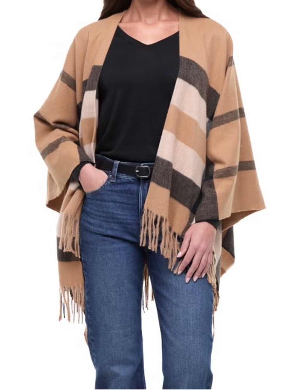 Banana Republic Women's Wrap, One Size, Multi (Tan Milano Plaid) - NWT